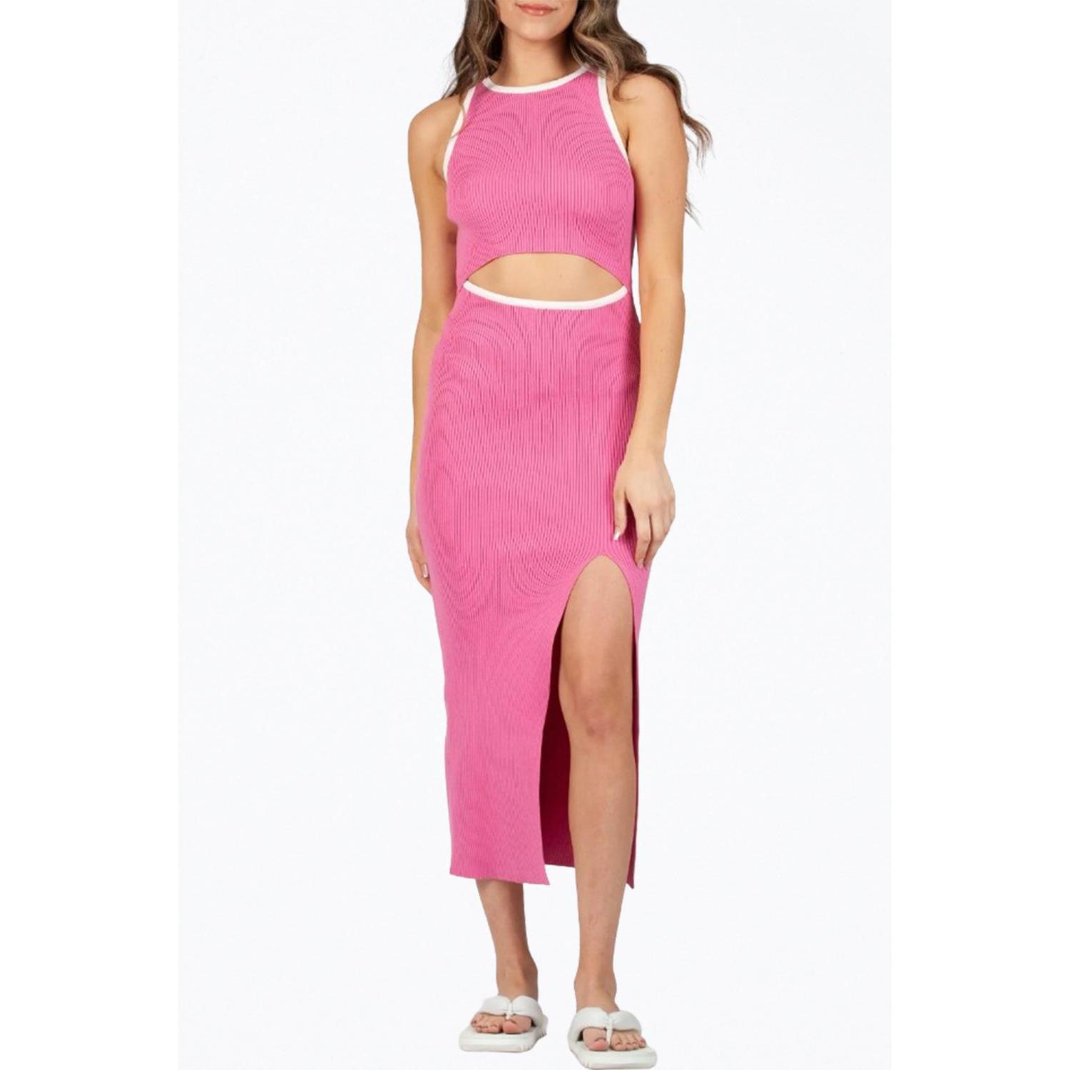 New Lucca Denise Ribbed-Knit Cutout Midi Dress In Bubblegum Pink